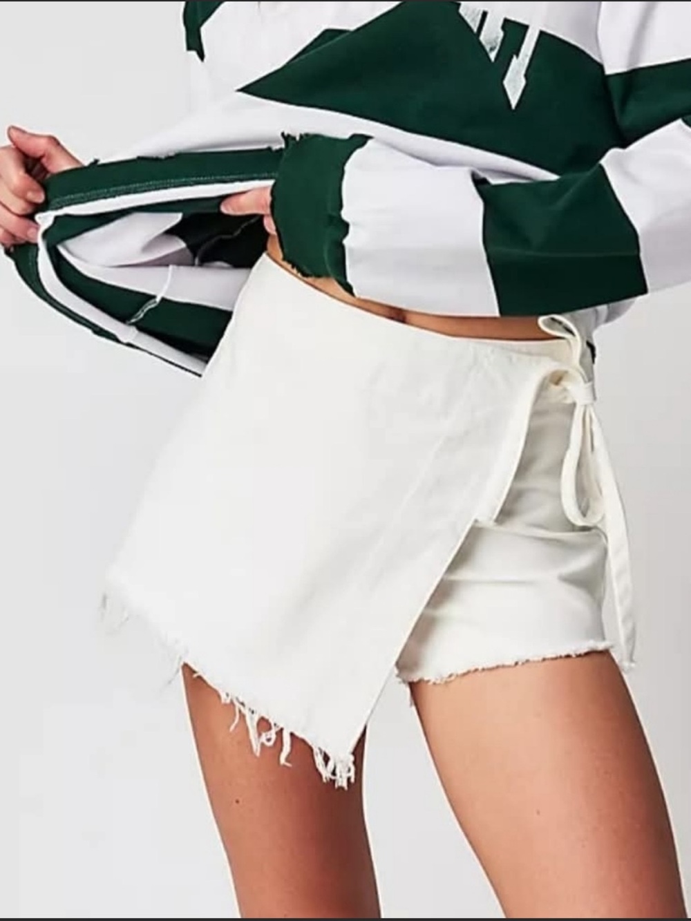 Free People White Wrap Denim Skort with Tie Detail